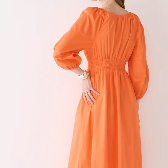 NWT JCREW V-neck midi dress in cotton poplin Sweet Tangerine - Picture 3 of 11